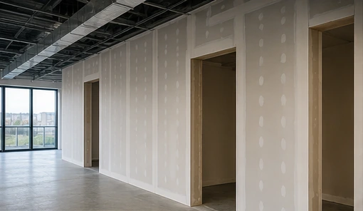 Completed drylined commercial interior with finished wall linings